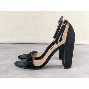 Steve Madden Carrson Black Suede Block Heel Ankle Strap Sandals 9M